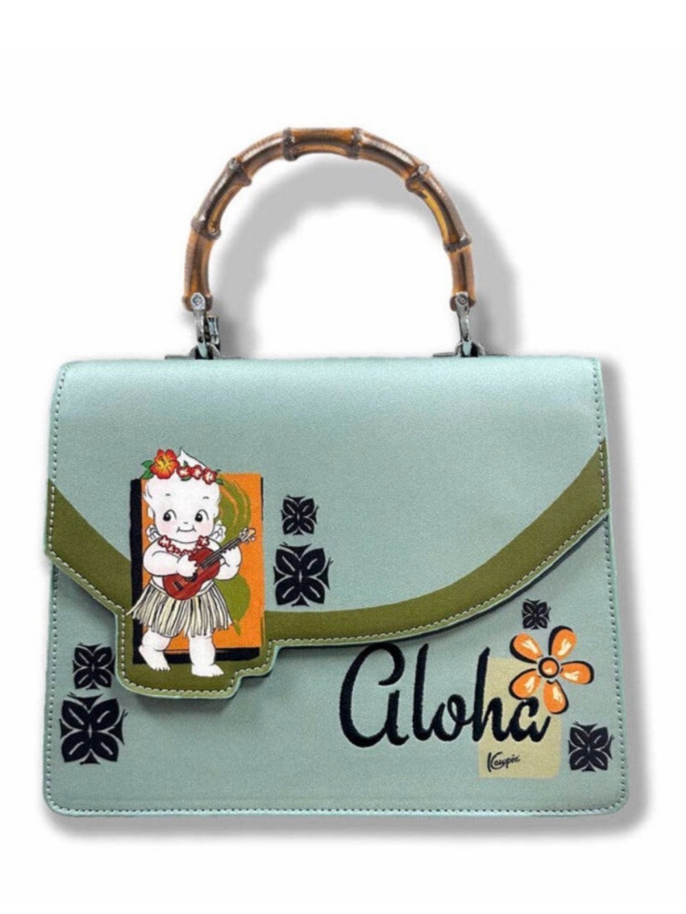 Kewpie Aloha Mint Green Top-Handle Satchel with Bamboo Handle